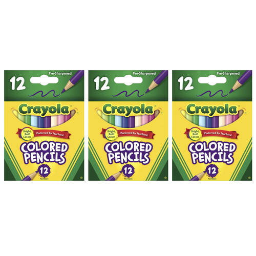 3x 12PK Crayola Half Size Coloured Pencils
