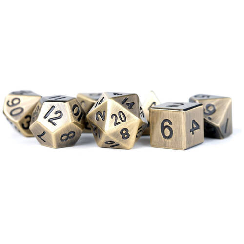 7pc Fanroll by Metallic Metal RPG Tabletop Dice Gaming Set 16mm - Antique Gold