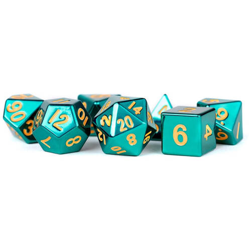 7pc Fanroll by Metallic Metal Polyhedral RPG Tabletop Dice Gaming Set - Turquoise Painted