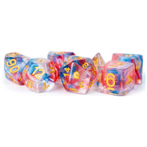7pc Fanroll by Metallic Unicorn Resin Polyhedral RPG Tabletop Dice Set - Cosmic Carnival