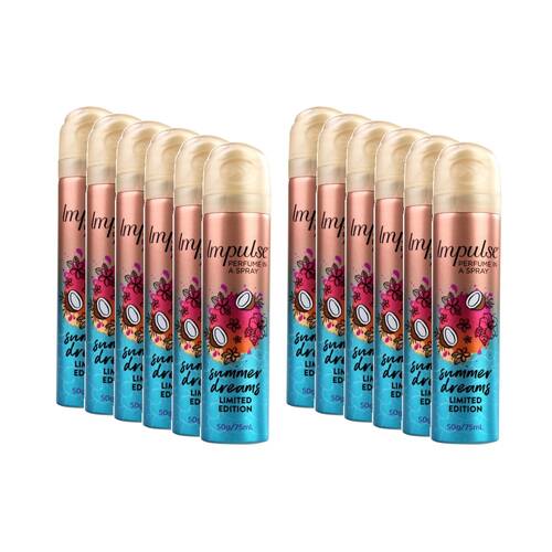 12PK Impulse Limited Edition Summer Dreams Pefume/Body Spray for Women 75ml