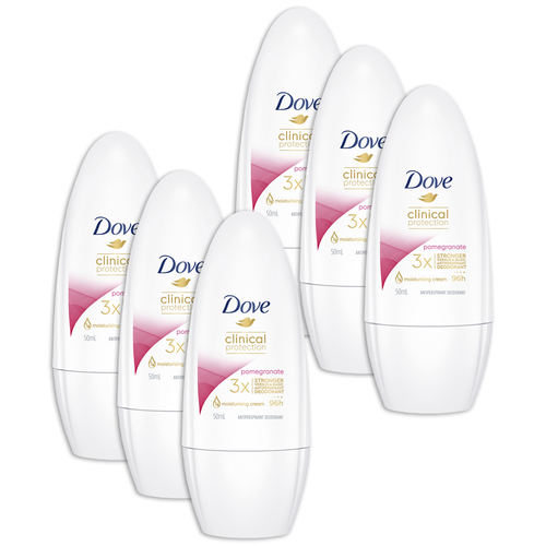 6PK Dove 50ml Clinical Protection Antiperspirant Roll On Deodorant Pomegranate