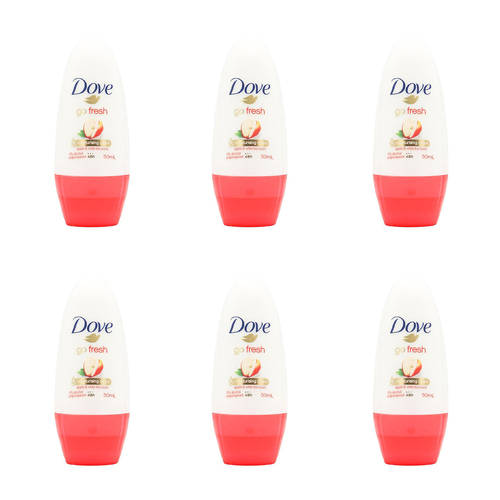 6PK Dove 50ml Antiperspirant Roll On Deodorant Apple & White Tea Scent