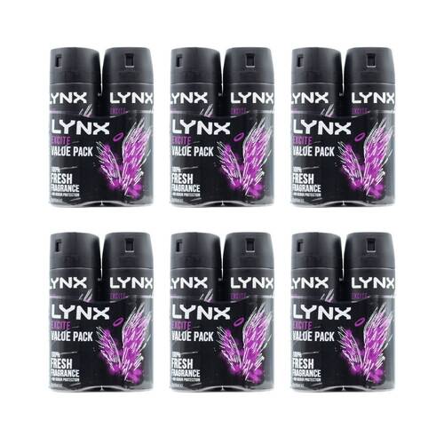 6x 2pc Lynx Excite Deodorant Spray Crisp Coconut & Black Pepper 165ml