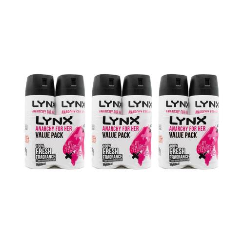 3x 2PK Lynx Anarchy for Her Deodorant Body Spray 48 Hr Protection 165ml Floral