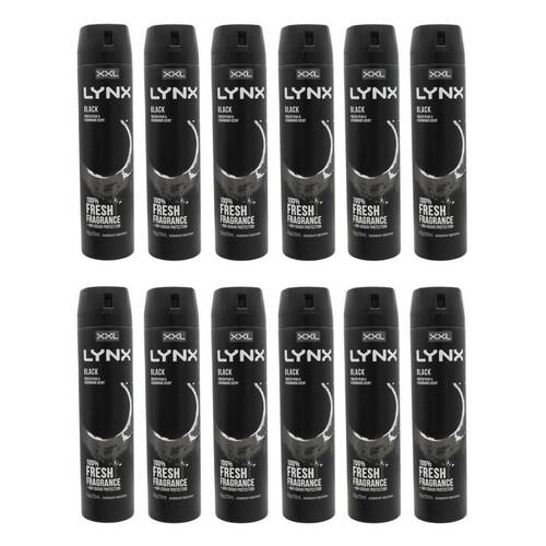 12PK Lynx Black Antiperspirant Deodorant 48H Frozen Pear & Cedarwood 250ml