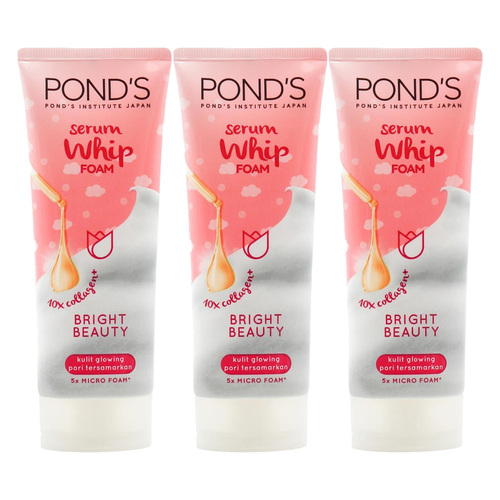 3PK Ponds Bright Beauty Serum Whip Foam Facial Cleanser 100g