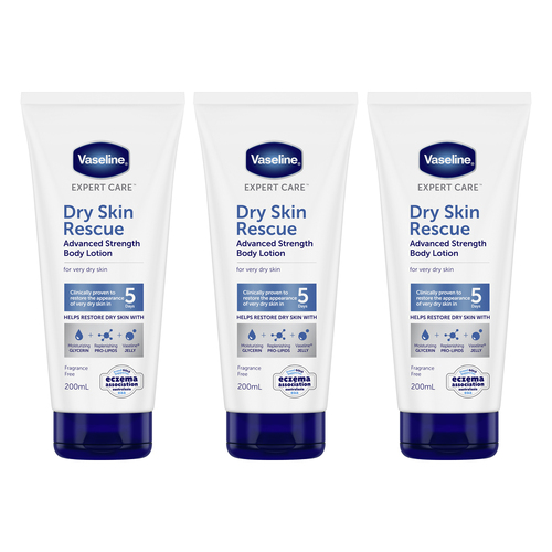 3PK Vaseline Advanced Strength Body Lotion Dry Skin Rescue 200ml