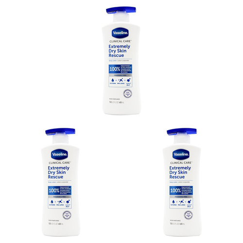 3PK Vaseline 400ml Body Lotion Extremely Dry Skin Rescue