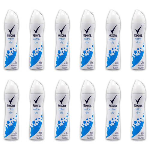 12PK Rexona 116g/200ml Antiperspirant Deodorant Spray Cotton Dry