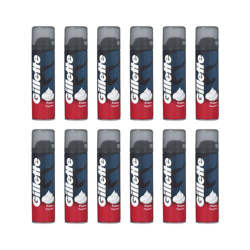 12PK Gillette Grooming Shaving Foam Regular 200ml For All Skin Types Men