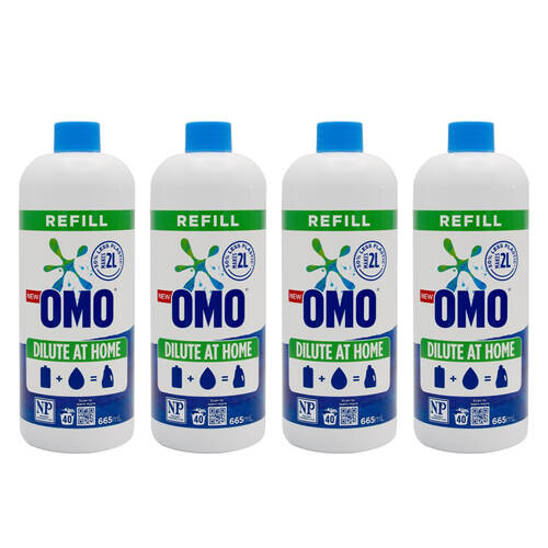 4PK Omo Dilute At Home Refill Laundry Liquid Detergent 655ml Concentrated