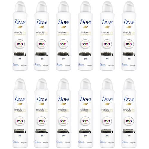 12PK Dove 127g/220ml Antiperspirant Deodorant Spray Invisible Dry