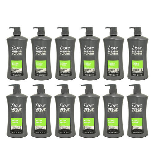 12PK Dove Men +Care Extra Fresh Body & Face Wash 1L For Dry Skin