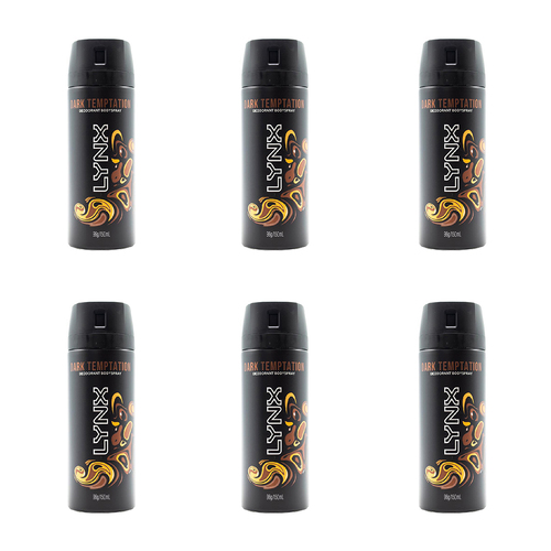 6PK Lynx 150ml Deodorant Fragrance 48h Protection Bodyspray - Dark Temptation