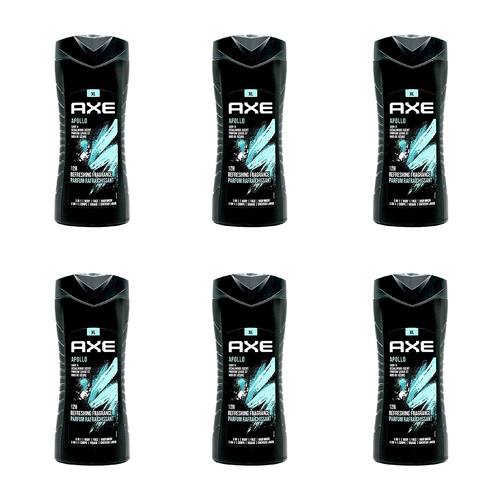 6PK Axe Apollo 3-in-1 Body Face Hair Wash 400ml For Men Sage & Cedarwood Scent