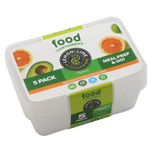 5pc Lemon & Lime 750ml Reusable Food Containers