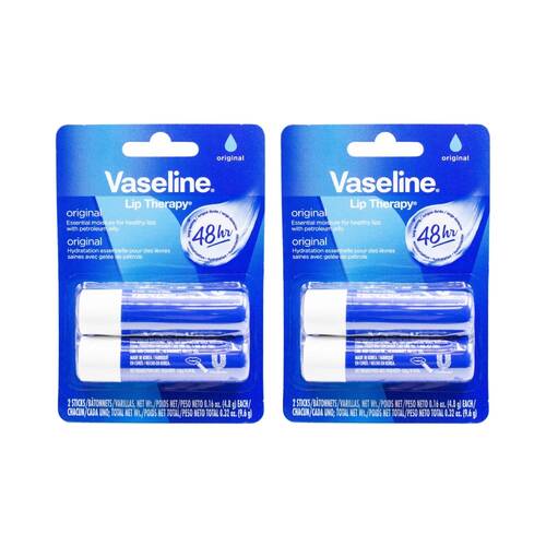 2x 2PK Vaseline Lip Balm Original Petroleum Jelly Moisture Therapy Stick 4.8g