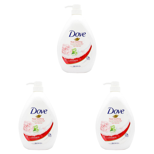 3PK Dove 1000ml Body Wash Liquid Bath Soap Rose Soothing Scent