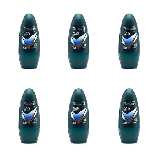 6PK Rexona Men 45ml Roll On Underarm Deodorant Antiperspirant Activ-Bright