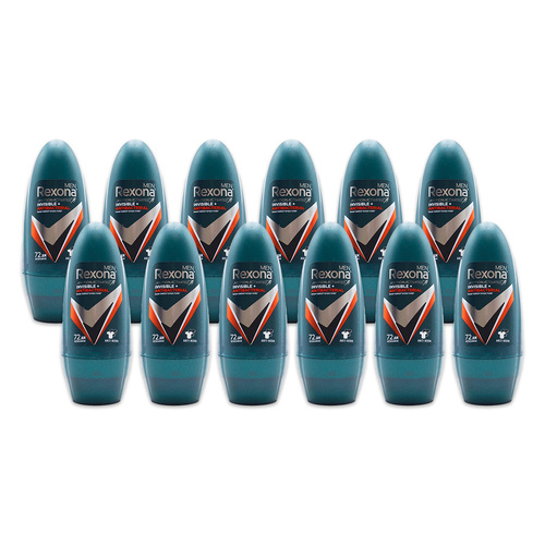 12PK Rexona Men 45ml Antiperspirant Roll On Deodorant Invisible & Antibacterial