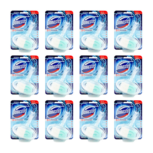 12PK Domestos 3In1 Power Toilet Block Bathroom Bowl Cleaner 40g - Ocean