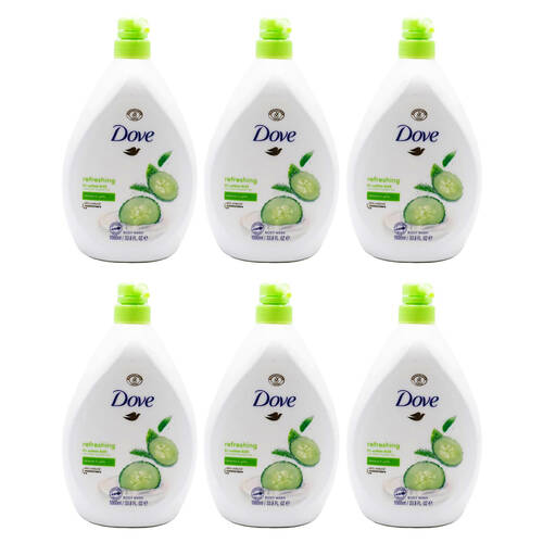 6PK Dove Refreshing 1000ml Body Wash Cucumber & Green Tea Hydrating Care