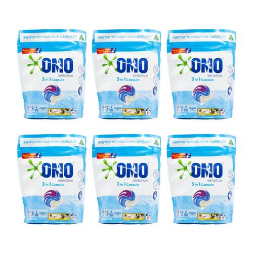 6x 17pc Omo Sensitive 3in1 Laundry Detergent Capsules 357g Washing Pods