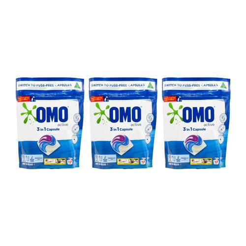 3x 17pc Omo Active 3in1 Laundry Detergent Capsule 357g Washing Pods