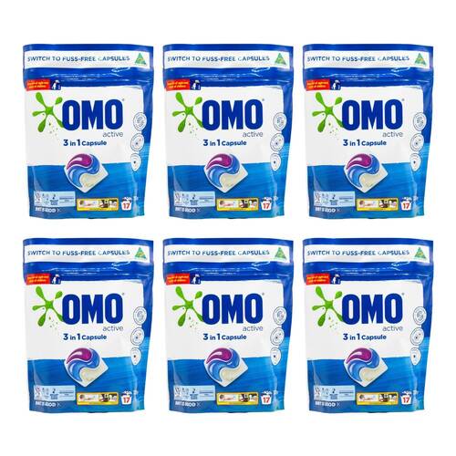 6x 17pc Omo Active 3in1 Laundry Detergent Capsule 357g Washing Pods