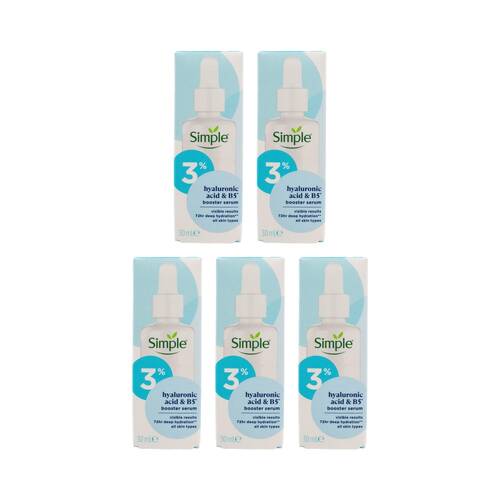 5PK Simple Face Serum w/Hyaluronic Acid & Vitamin B5 for All Skin Types 30ml