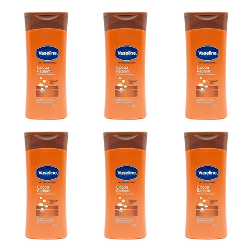 6PK Vaseline 200ml Intensive Care Cream Cocoa Radiant Body Lotion