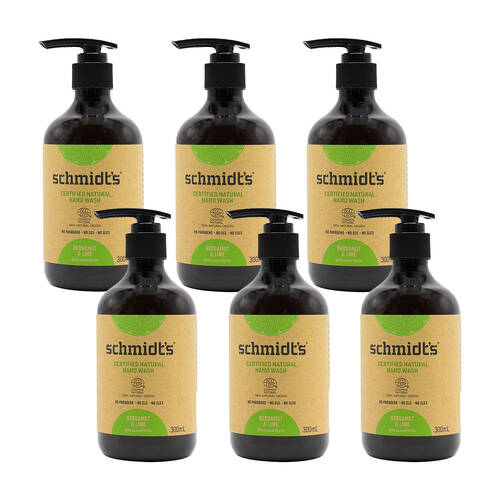 6PK Schmidts 300ml Hand Wash Bergamot & Line w/ Lemon Myrtle