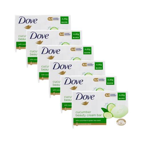 6x 4PK Dove Beauty Moisturising Cream Soap Bar w/Cucumber & Green Tea 90g