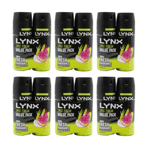 6x 2pc Lynx Deodorant Spray Grapefruit & Tropical Pineapple 165ml