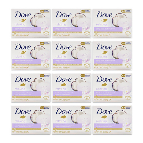 12PK Dove 90G Beauty Cream Bar Soap w/ Coconut Milk & Jasmine Petals Scent
