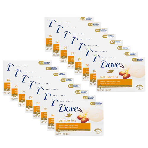 16PK Dove 135g Pampering Soap Bar w/ Shea Butter & Warm Vanilla Scent Hydrating