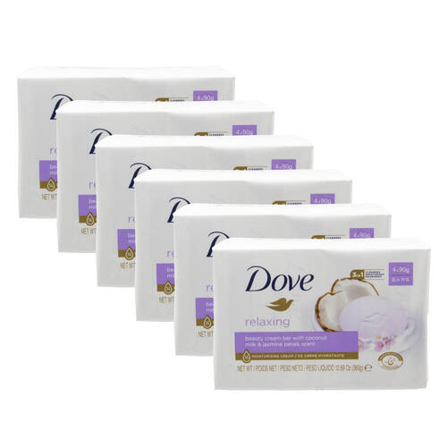 6x 4pc Dove 90g Beauty Soap Bar Coconut Milk & Jasmine Scent Relaxing 