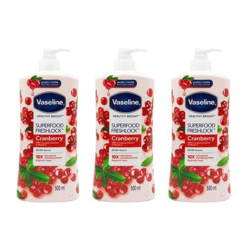 3PK Vaseline Superfood Freshlock Healthy Bright Body Lotion Cranberry 500ml