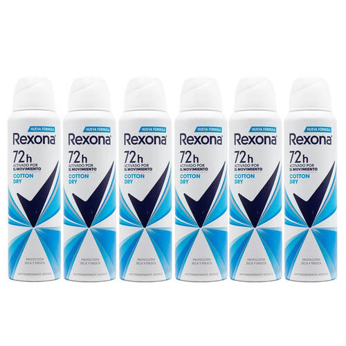 6PK Rexona Cotton Dry Antiperspirant Deodorant Spray 72H Protection 150ml