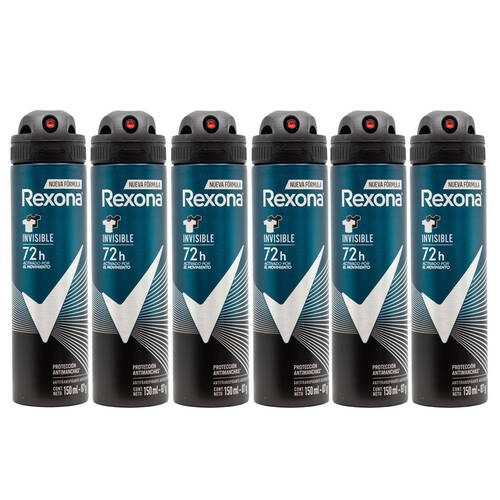 6PK Rexona Invisible Antiperspirant Deodorant Spray 72H Protection 150ml