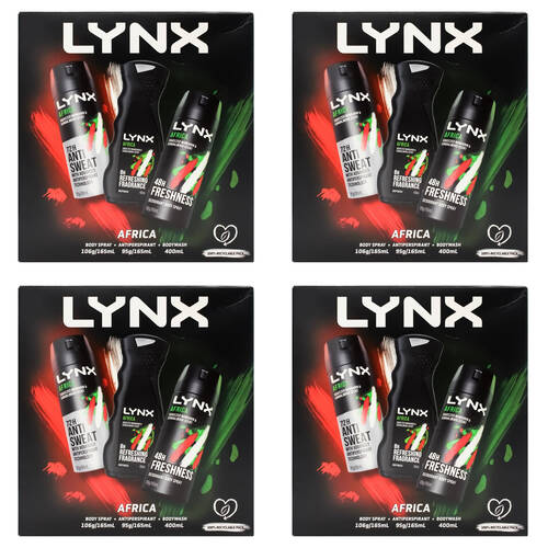 12pc Lynx Gift Set Africa Trio Mens Body Spray/Deodorant/Body Wash