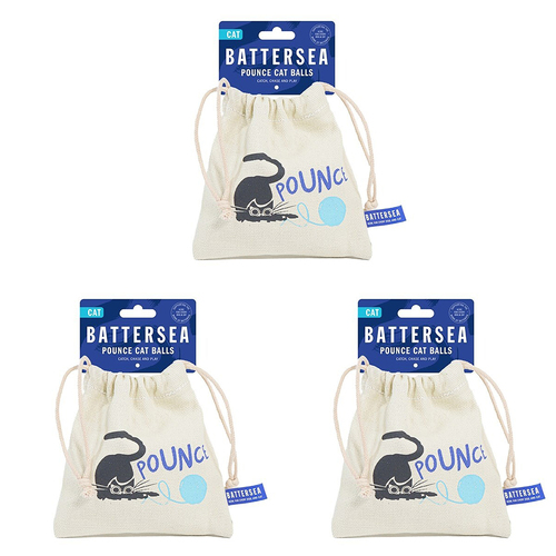3x 4pc Rosewood Battersea Pounce Cat Balls w/ Bag Pet Toy - White