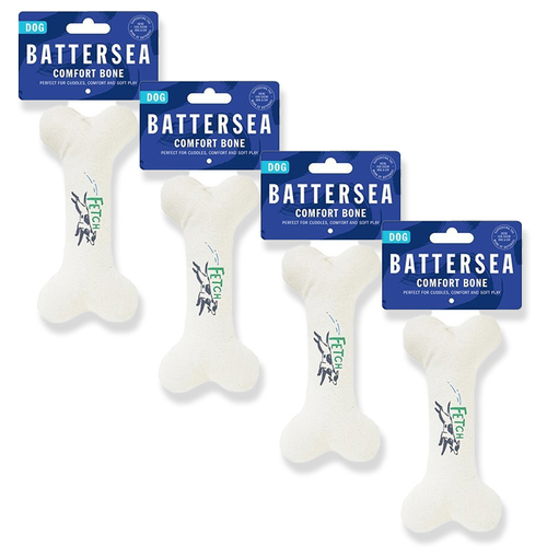 4PK Rosewood Battersea Comfort Bone Plush Pet Dog Interactive Fetch Play Toy White