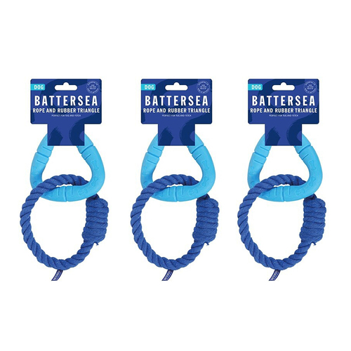 3PK Rosewood Battersea Rope & TPR Triangle Pet/Dog Interactive Fun Play Toy Blue