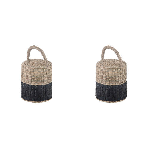2PK Ladelle Hanoi Woven Seagrass Cylinder Floor Door Bumper/Stopper Durable Black