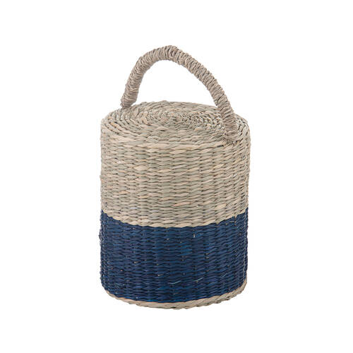 Ladelle Hanoi Woven Seagrass Cylinder Floor Door Bumper/Stopper Durable Blue
