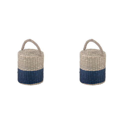 2PK Ladelle Hanoi Woven Seagrass Cylinder Floor Door Bumper/Stopper Durable Blue