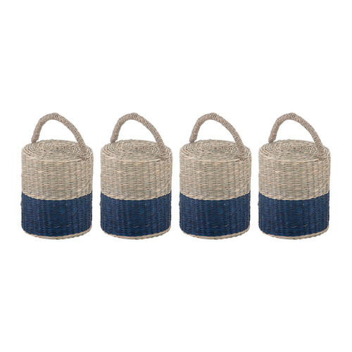 4PK Ladelle Hanoi Woven Seagrass Cylinder Floor Door Bumper/Stopper Durable Blue