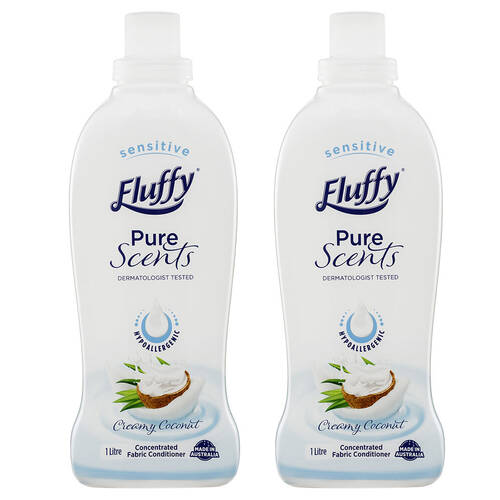 2x Fluffy 1L Fabric Softer Hypoallergenic - 40 Washes - Creamy Coconut
